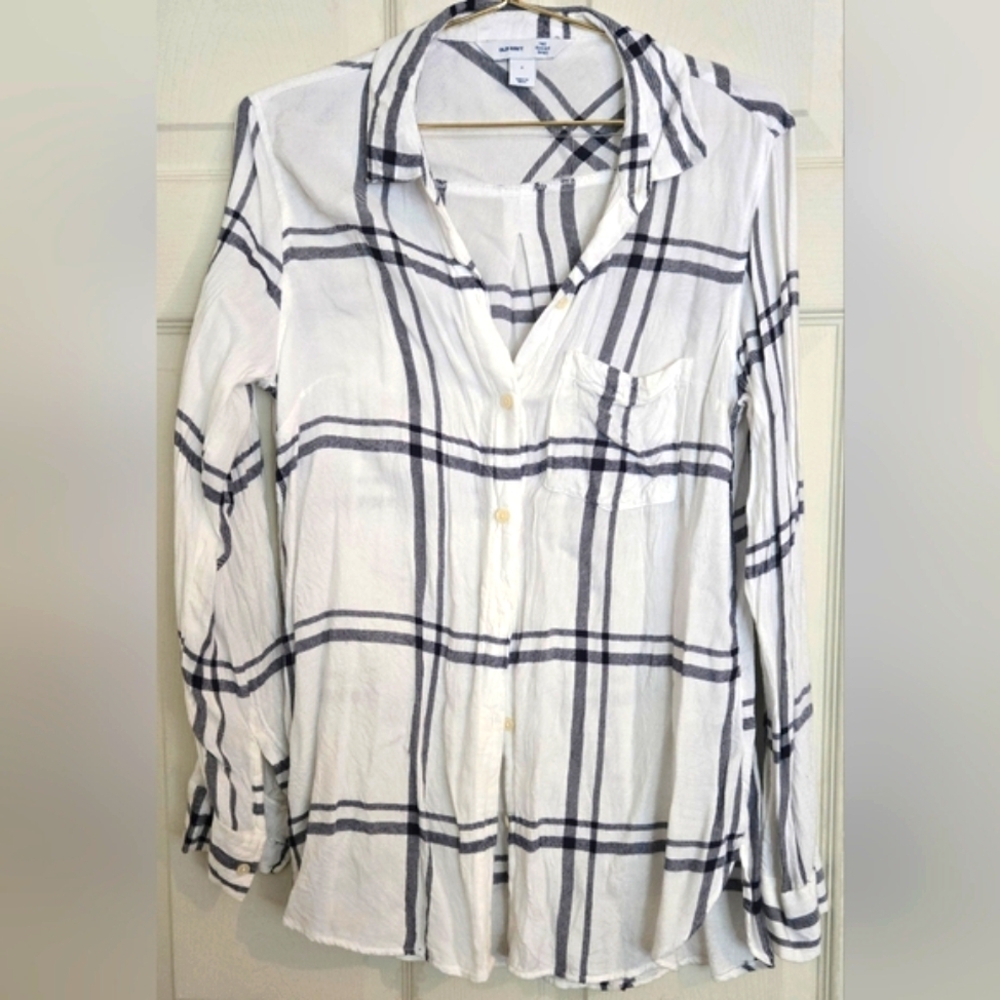 Old Navy Womens The Classic Shirt Black & White Flannel Casual Button Down Shirt